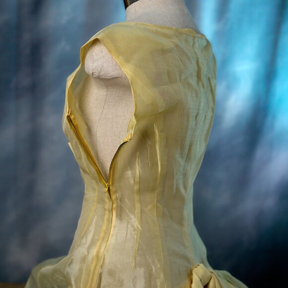 Vintage Pale Yellow 50's Party Dress with Slip - Picture 10 of 14